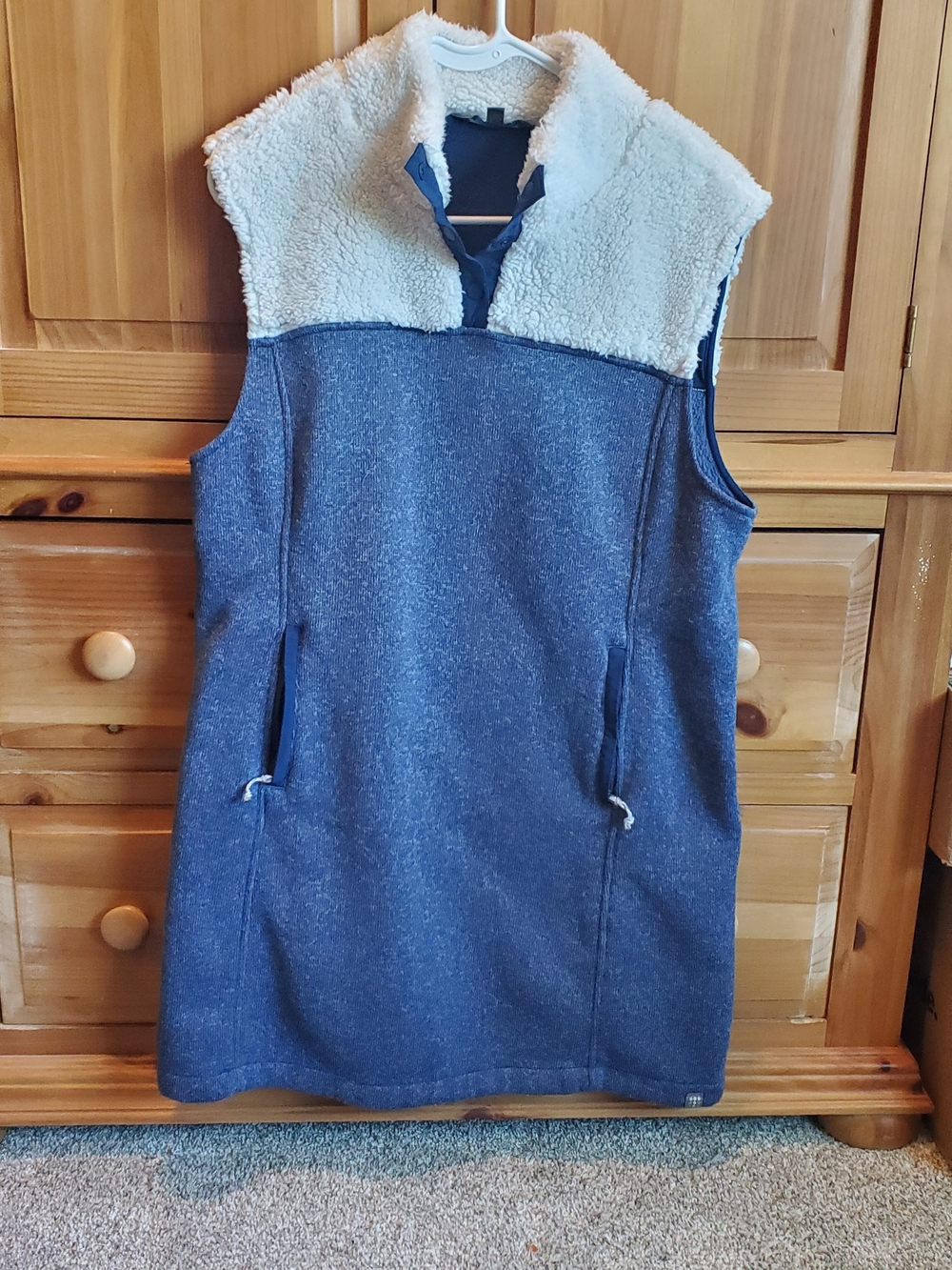 Title Nine Blue Tunic Vest with Sherpa Neck Line
